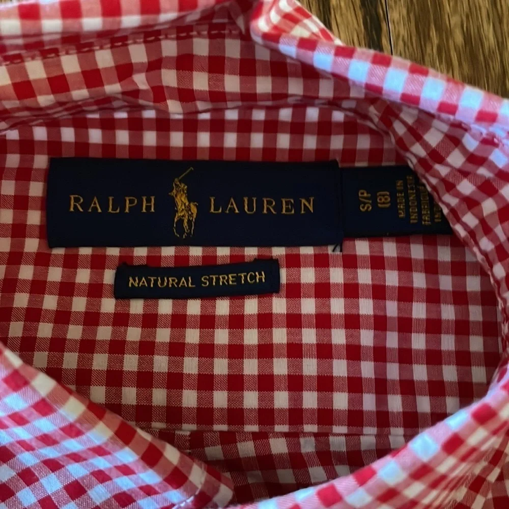Ralph Lauren boys oxford shirt red/white gingham sizes small, medium & large